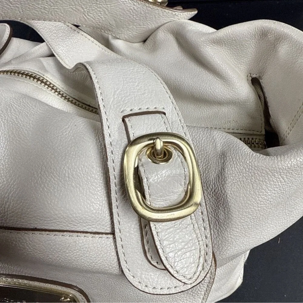 Michael Kors Cream Leather Downtown Hudson Shoulder Bag with Gold Accents